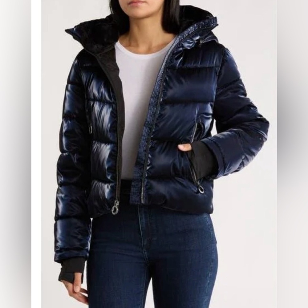 BCBG hooded fur lined water resistant puffer jacket